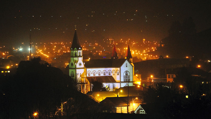 Puerto Varas – Night View of the Iglesia del Sagrado Corazón